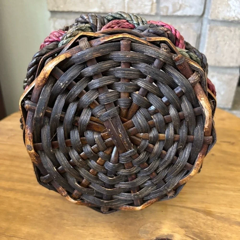Vintage Round Small Basket Braided‎ Colored Accent Decor Rustic Cottagecore 7